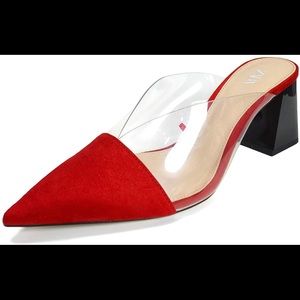 Zara Mules Heels Red Acrylic Clear Shoes 9 Sandals